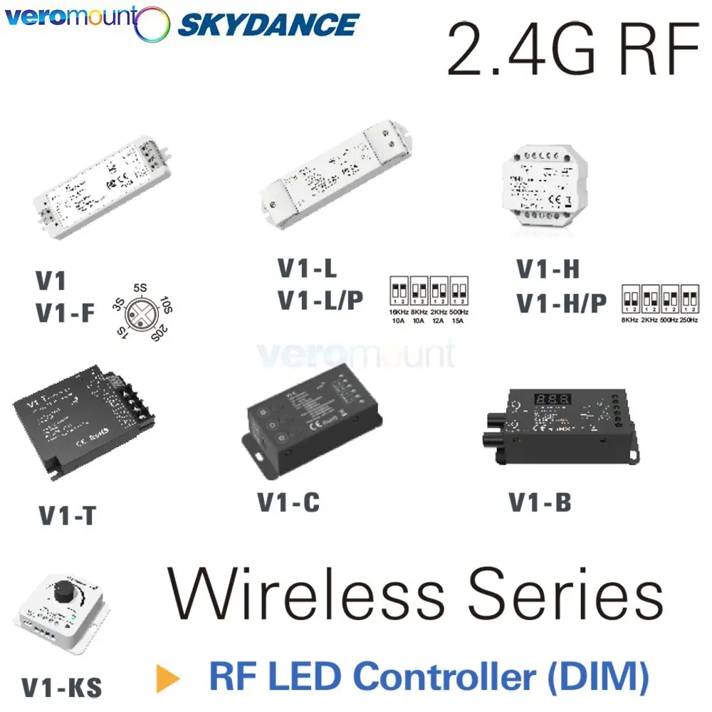 Skydance DC12V 24V Constant Voltage Dimmer V1 V1-L V1-L/P V1-H V1-H/P V1-F V1-T V1-K V1-B V1-C Support 2.4G RF Remote Controller