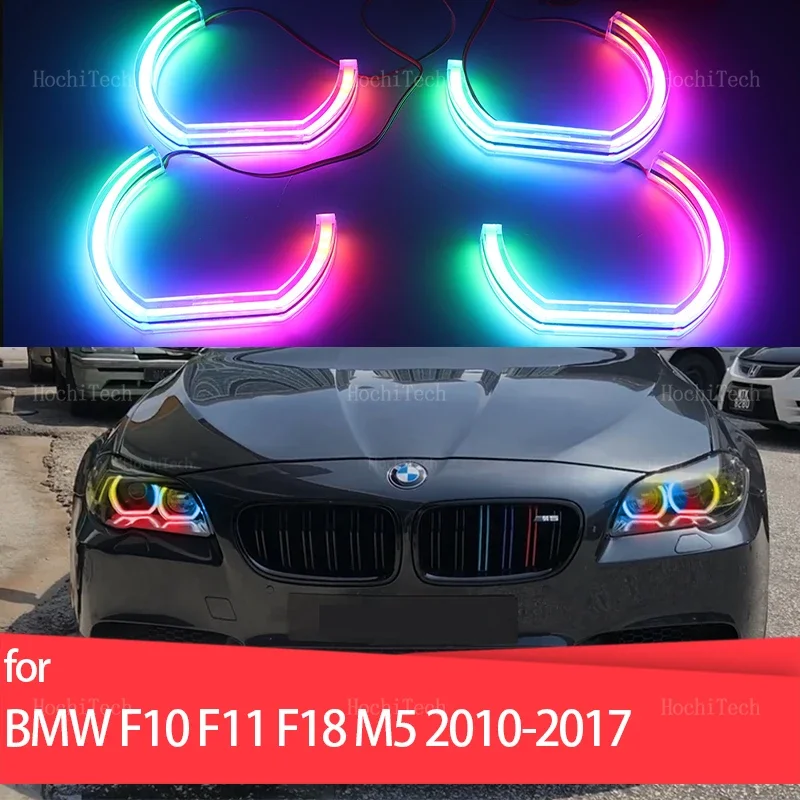 For BMW 5 series F10 F11 F18 2010-2017 Multi Colors Angel Eyes Kit Ring flashing APP control Headlight Lamps with turn signal