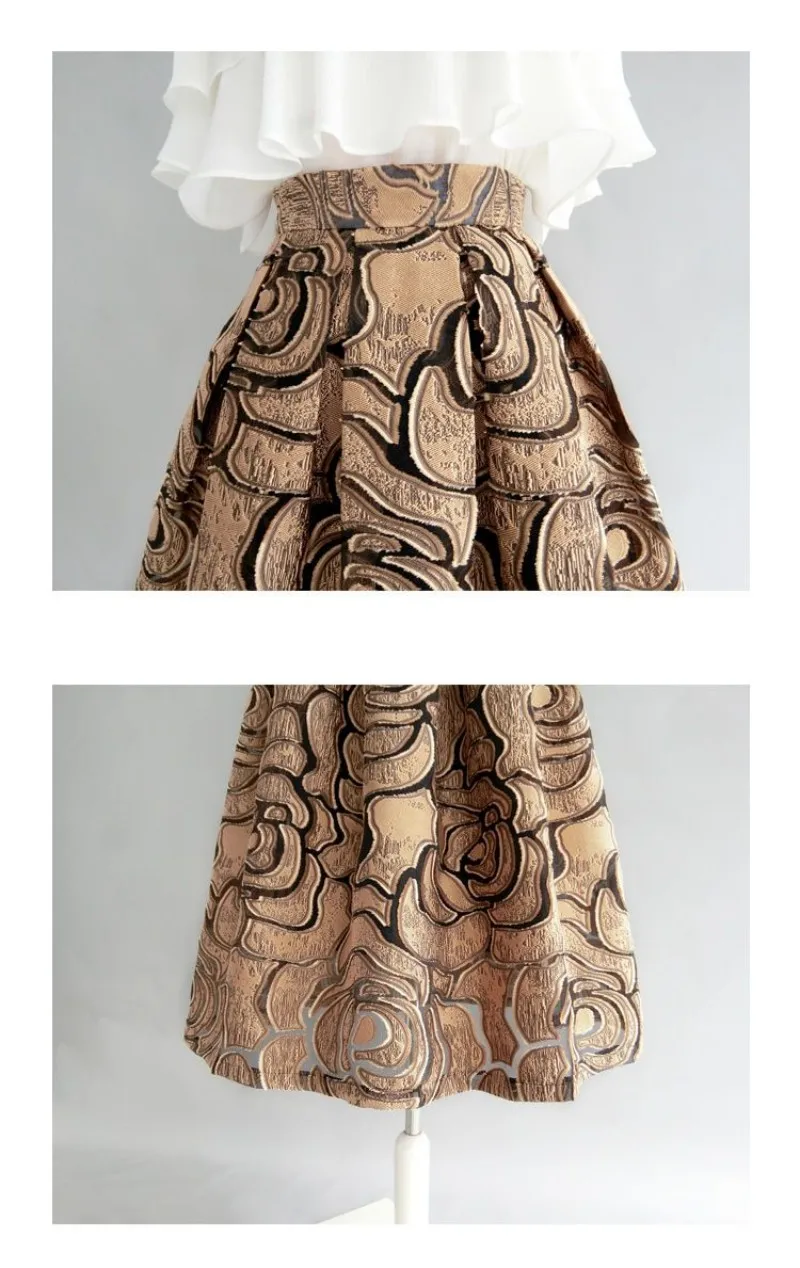 Khaki Geometrische Vintage Hohe Taille Ballkleid A-linie Lose frauen Rock Knielangen Lange Röcke Für Frauen Kleidung Mode – Detail 8
