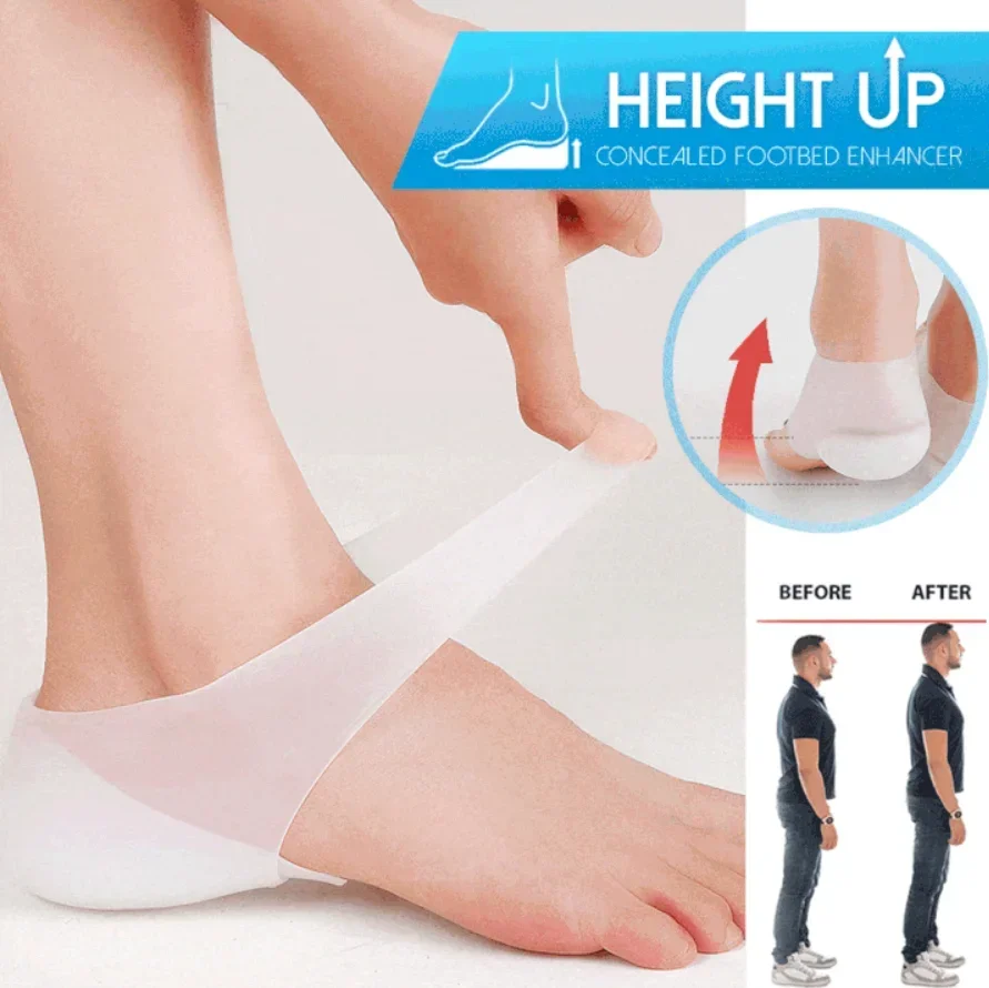 1 Pair Concealed Footbed Enhancers Invisible Height Increase Insoles Silicone Foot Lift Pads Dress In Socks Tool