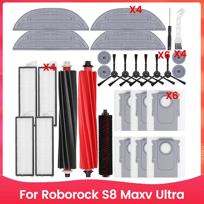 For Roborock S8 Maxv Ultra Robot Vacuum Cleaner Main Side Brushes Hepa Filters Mop Pad Dust Bags Replacement Accessories