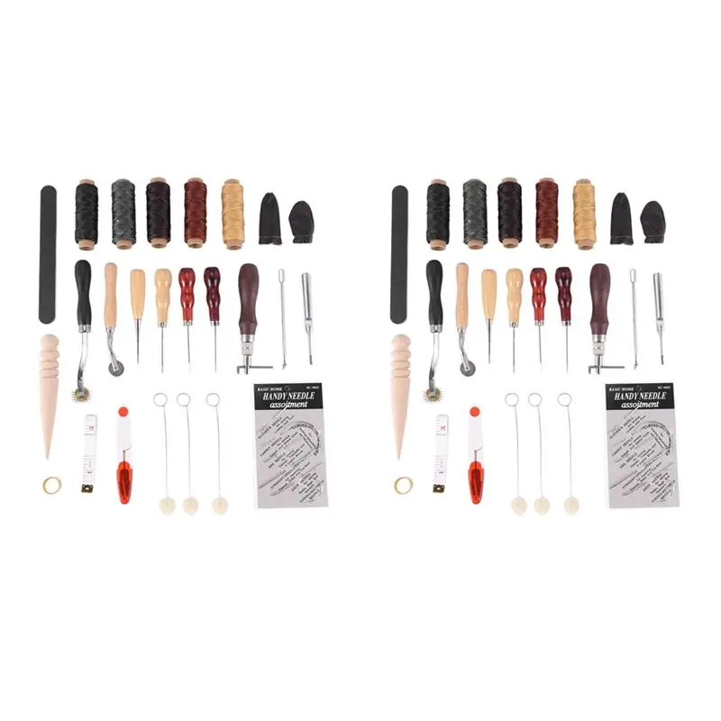 

62 Pcs Leather Sewing Tools DIY Leather Craft Tools Hand Stitching Tool Set With Groover Awl Waxed Thread Thimble Kit