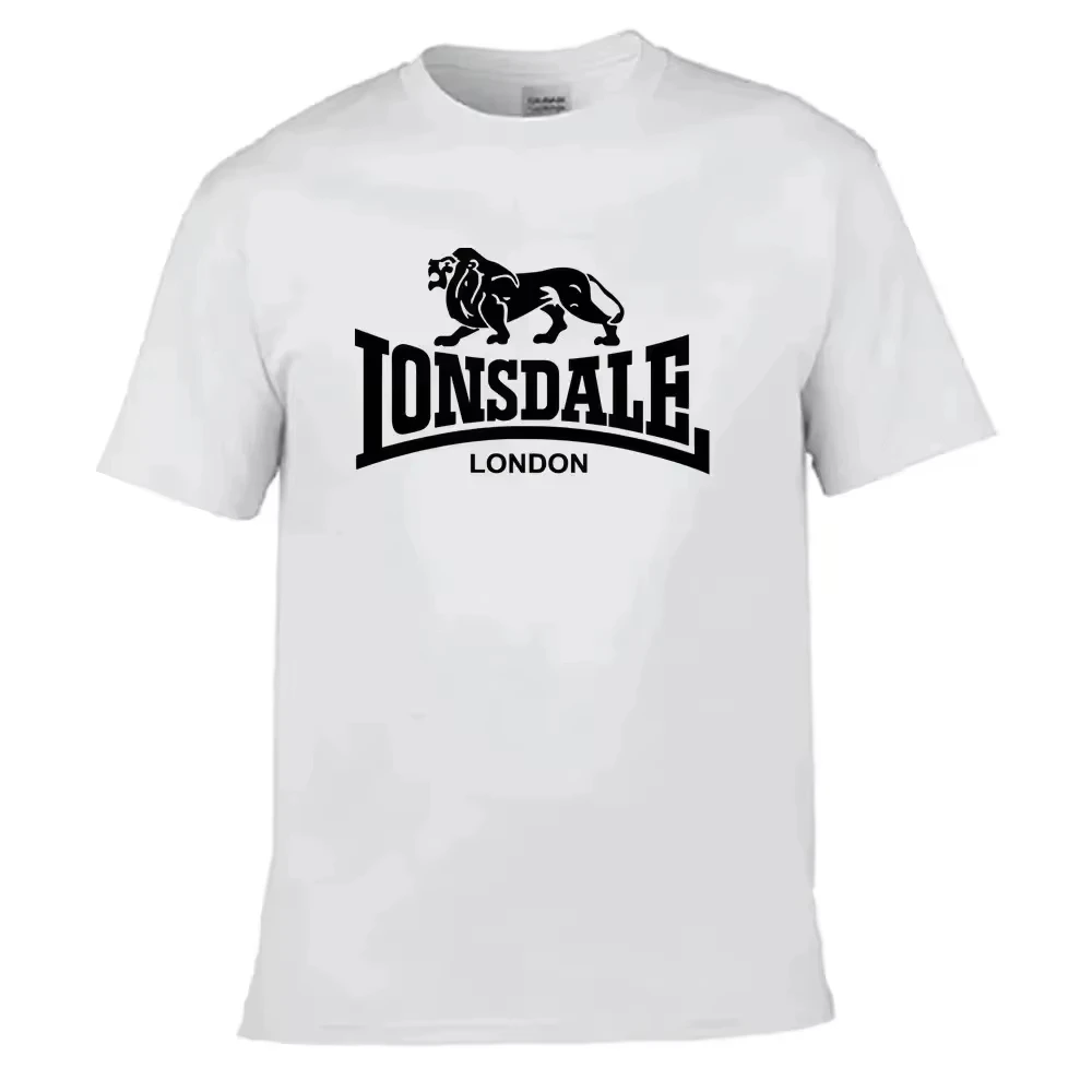 Herren-T-Shirt mit Löwen-Lonsdale-Print, kurzärmelig, locker und bequem, aus reiner Baumwolle, Street-Style, Oversize-Herrenkleidung für den Sommer