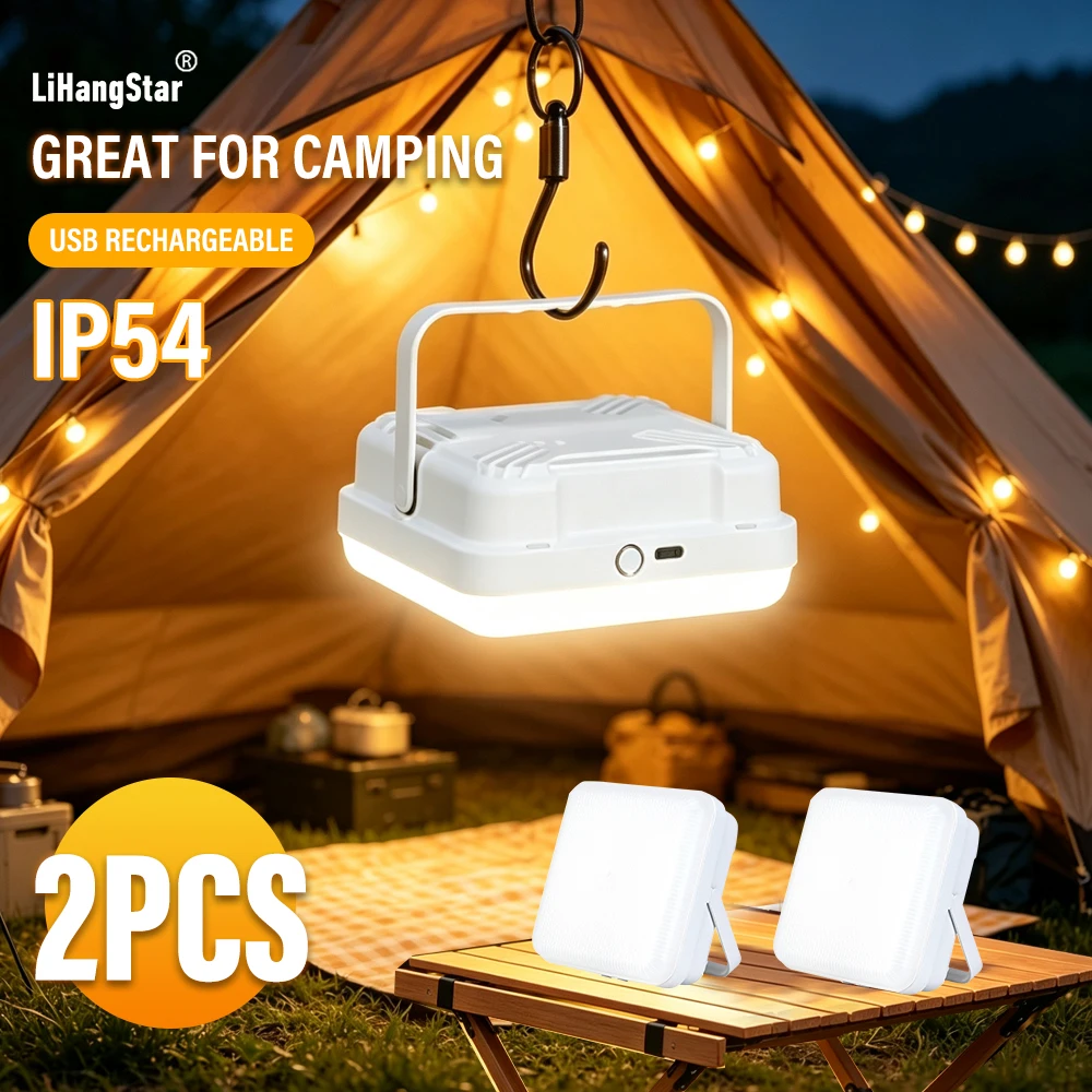 LiHangStar, confezione da 2 lampade da campeggio ricaricabili, lampada a LED per tende, 3 livelli di luminosità, ricarica tramite USB-C, lampada di emergenza per esterni, lampada di riserva per uso