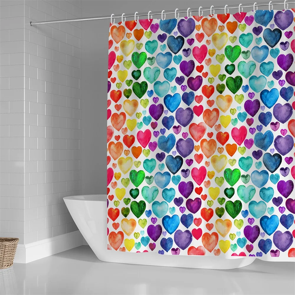 1PC, seven-color rainbow mood, modern home bathroom waterproof shower curtain, with 12 plastic hooks, 71in*71in