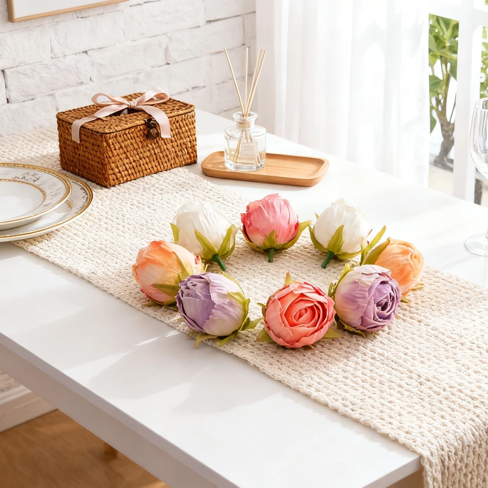 

50/100PCS Artificial Flowers Bulk Silk Tea Buds Fake Roses Head Wedding Decora Flowers Wreaths Valentine Home Room Diy Gifts Box