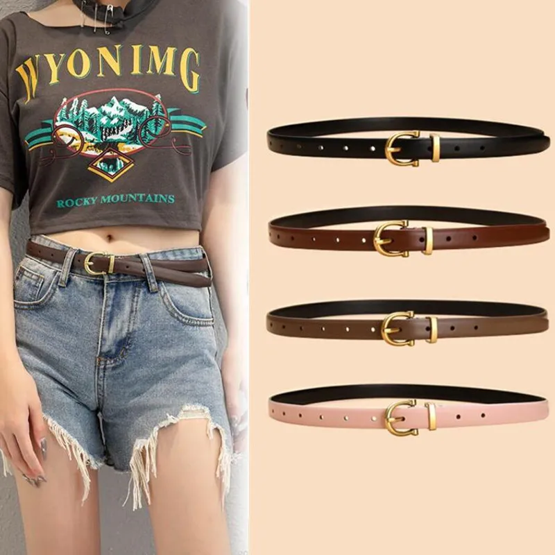 New Women Genuine Leather Belt Luxury Pin Buckle Waist Strap Belts Top Quality Female Jeans Windbreaker Fine Waistband