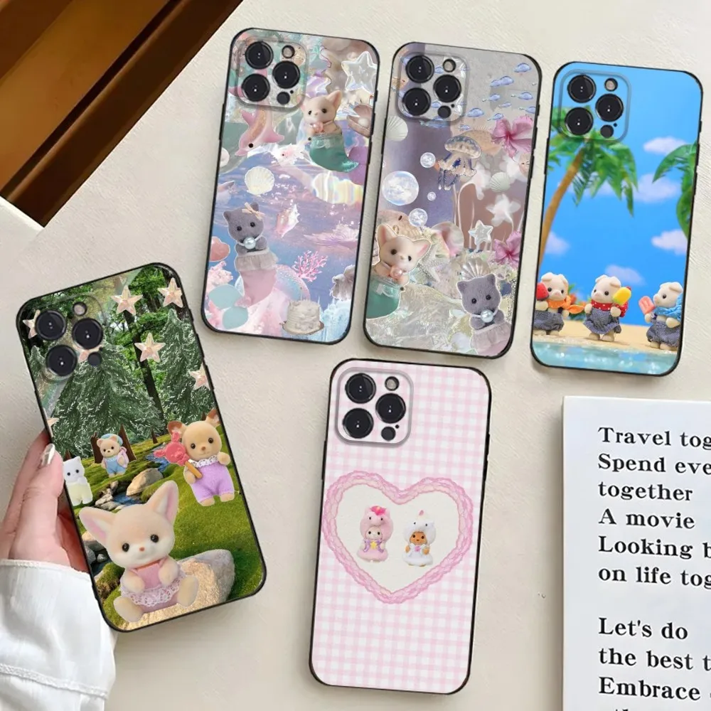 Sylvanian Cute P-Poodle Phone Case For iPhone 16,15,14,13,12,11,Pro,X,XS,Max,XR,Plus,Mini Black Silicone Soft case