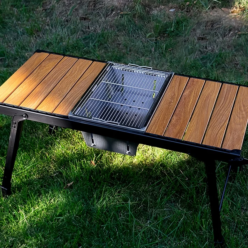 Outdoor Barbecue Houtskoolgrill Draagbare Camping Roestvrij Staal Opvouwbare Houten Kachel IGT Tafelaccessoires Camping Kookgerei