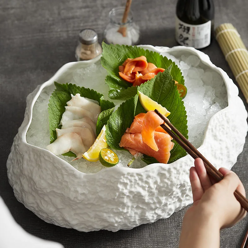 High-end seafood plate platter dry ice ceramic light luxury pattern