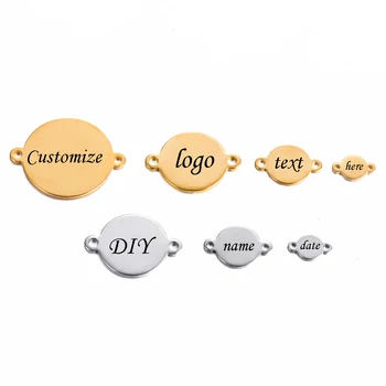 20 pçs/lote aço inoxidável personalizar logotipo tags encantos conectores para diy jóias fazendo nome personalizado logotipo gravura livre