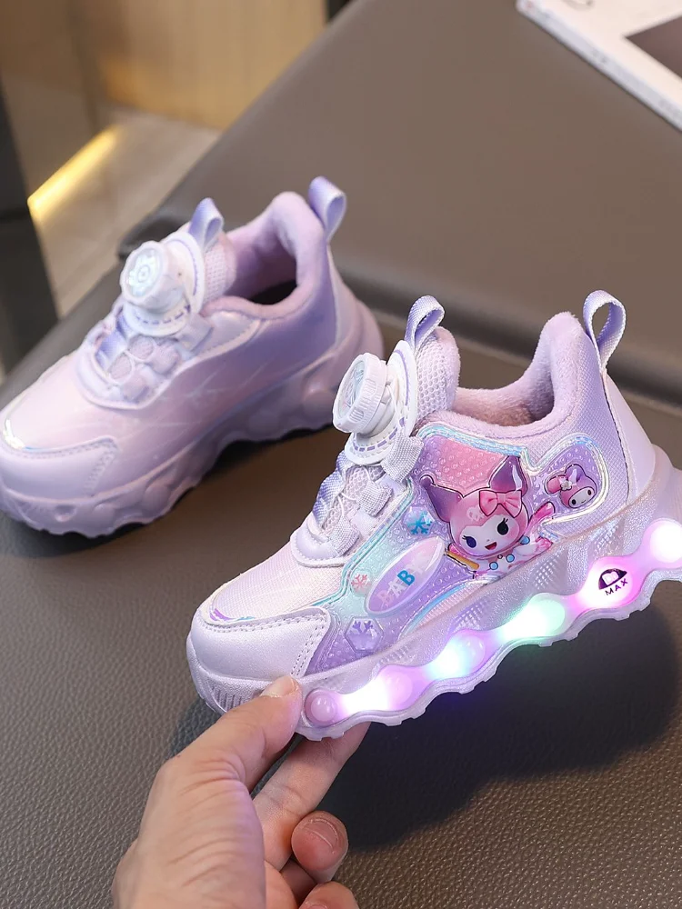 

Sanrio Cute Kuromi Girls Led Lighted Sneakers Sports Toddler Walking Shoes Baby Spring Casual Shoes Anti-Slip Infant Tennis