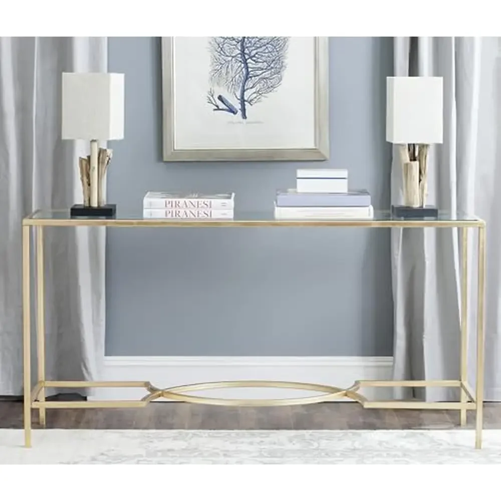 Gold Iron Glass Console Table Elegant Accent Piece Home Decor Premium Craftsmanship