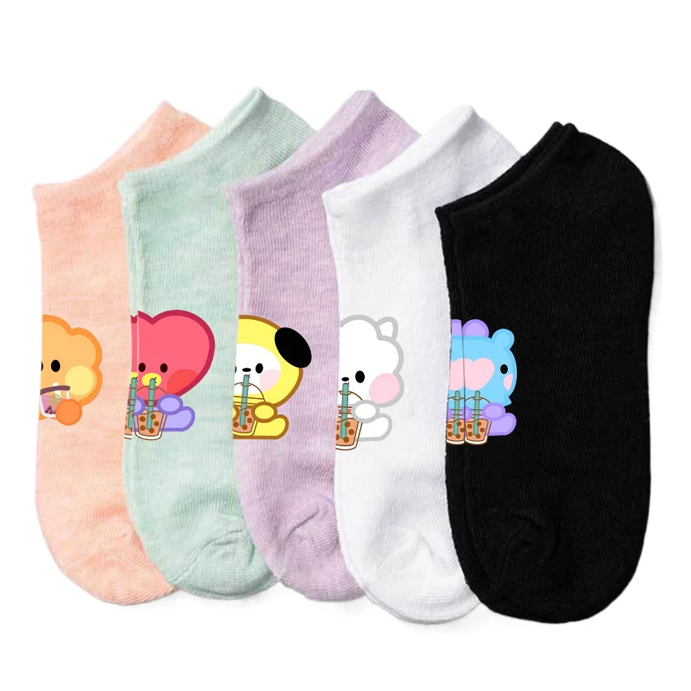 Kawaii Bt21 Anime Short Boat Socks Women Soft RJ KOYA CHIMMY MANG Casual Cartoon Spring Summer All-match Sports Cotton Sock Gift