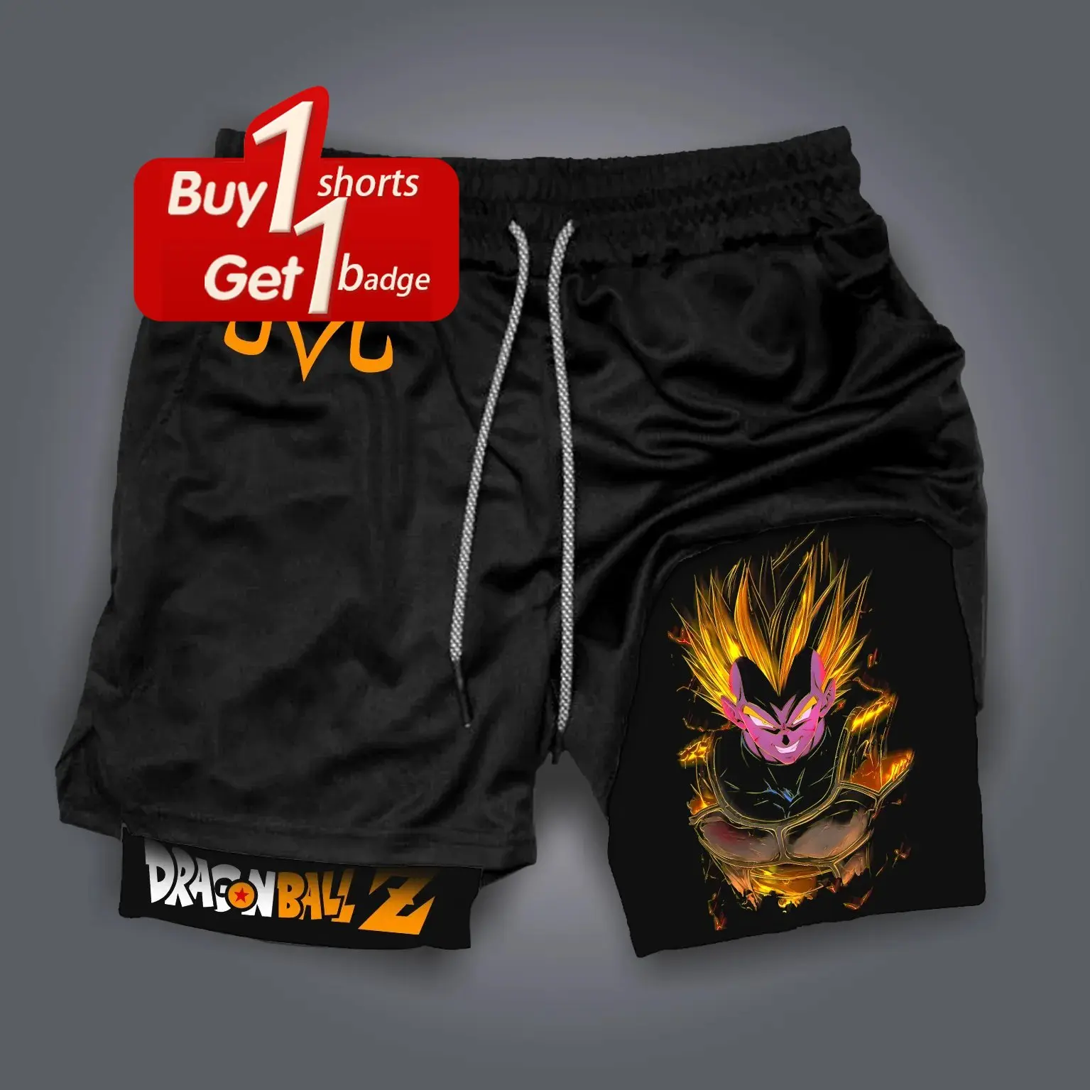 Celana Pendek Pria Y2k Musim Panas Celana Jogging Kebugaran Kompresi 2-1 Lapisan Ganda Cepat Kering Gambar Cetak Goku Anime Dragon Ball Pakaian Gym