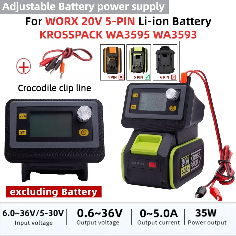 

Portable CNC Adjustable Battery Power Supply DC Buck Boost Regulator FOR WORX 20V MAX KROSSPACK WA3595 WA3593 5-PIN Battery