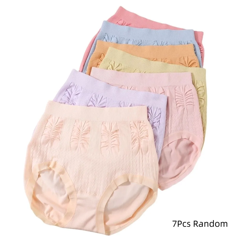 

7 шт., женские трусики с высокой талией, комплект нижнего белья, однотонные трусы с оборками, удобное женское нижнее белье, трусы с бантом для девочек и женщин