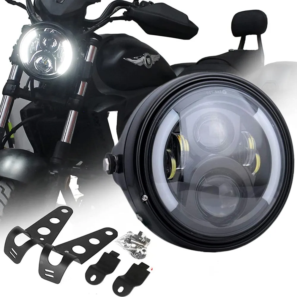 

Universal Motorcycle Led Headlight 7inch With Bracket Clamp Housing Bucket For Honda CB400 Yamaha Kawasaki Suzuki Cafe Racer