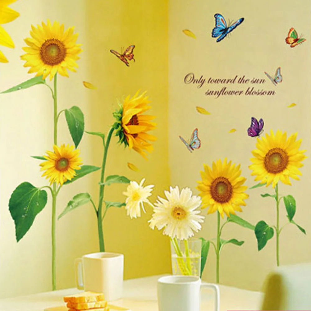 Décor Wall Sticker Waterproof 1 Pcs Home Decal Mural Removable Reusable Rustic Sunflower Flower Home Brand New