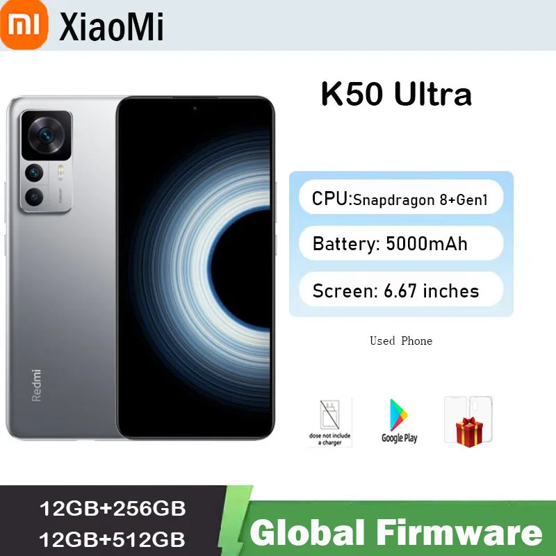 Snapdragon 8+ Gen 1 xiaomi Redmi K50 Ultra 5G Smartphone 6.67inch Android 5000mAh Battery No Charger used phone