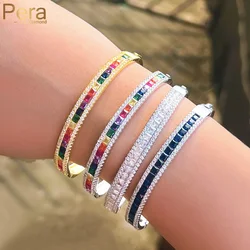 Pera Excellent Quality Colorful Cubic Zircon Big Open Cuff Hand Jewelry Bridal Wedding Bangles for Women Party Accessories Z080