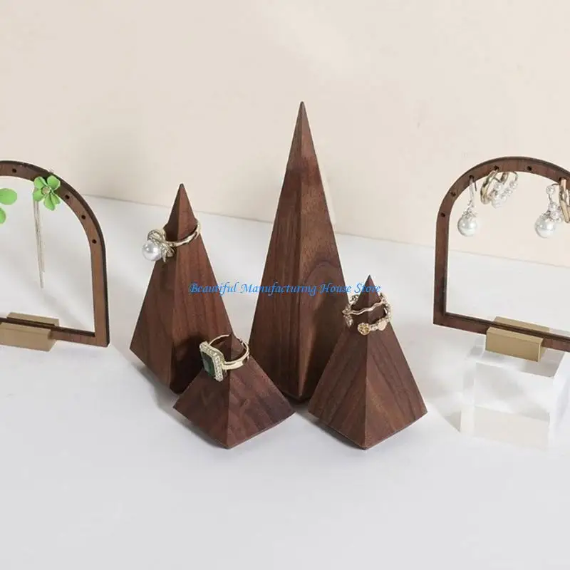 

E56A Set of 4 Versatile Rings Storage Stand Sturdy Walnut Rack for Home Travel