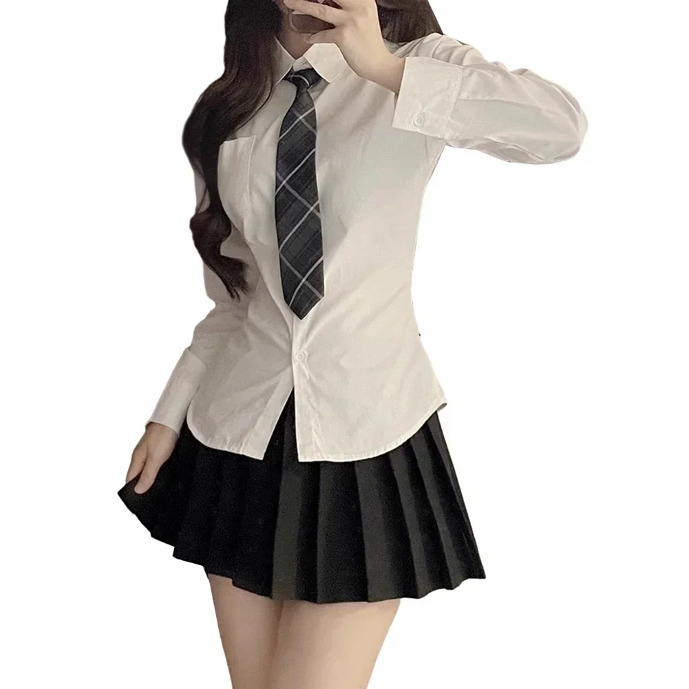 JK Tops Women Shirt Daily School Non Strech Sexy Slim Fit Solid Color Spring Tops White Autumn Blouses Comfortable