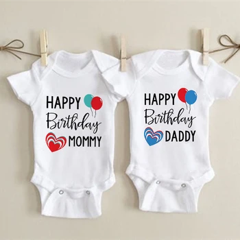 생일 축하 아빠 엄마 남아 여아 롬퍼 바디 수트, 유아 재미있는 문자 점프 수트 복장, 유아 파티 옷, 0-24 개월