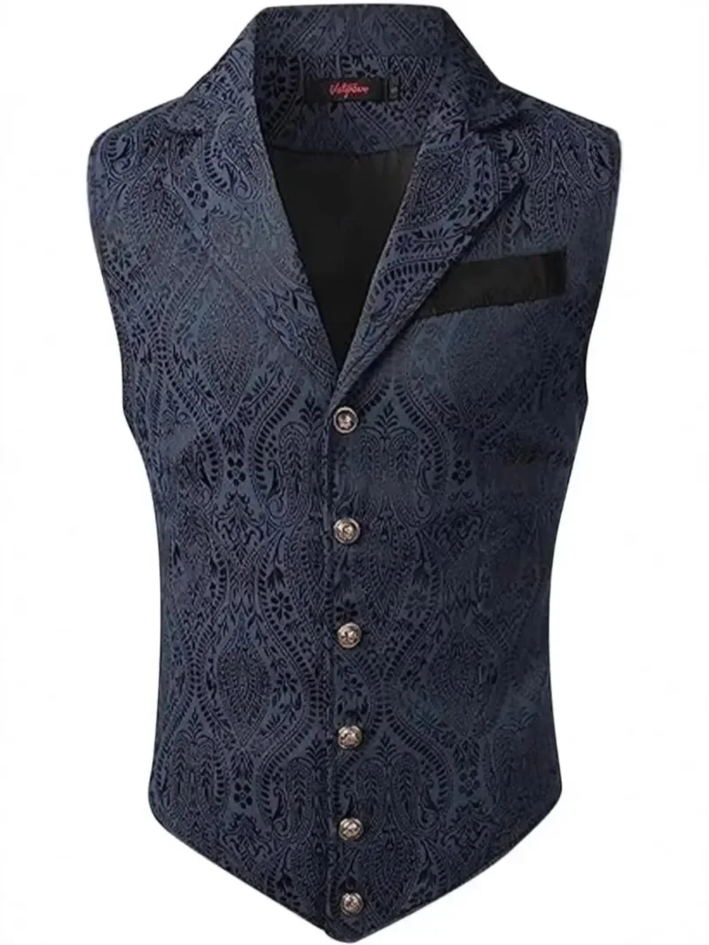 Herrenweste im viktorianischen Stil mit Blumenmuster, Revers, einreihiger Knopfleiste, ärmellos, für Hochzeiten, Bankette, Partys, formelle Anlässe – Detail 15