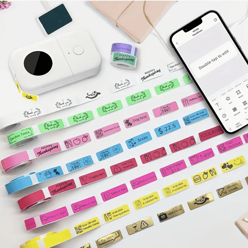Thermal Label Tri Color Pink Blue Purple Thermal Label Tape Compatible for D30 Q30 D32 D35 P11 P15 HP4 Printer Office School Tag