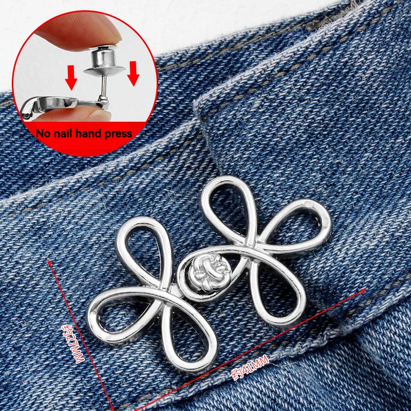 flower Waist Button Fastener Adjustable Metal Jeans Buttons - Tighteners for Loose Denim, Instant No-Sew for Denim Trousers