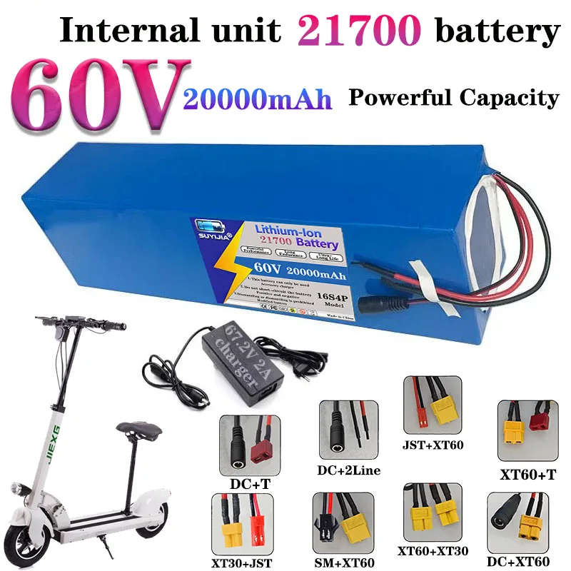 2026 new 21700 lithium ion battery 60V 20000mAh 21700 16S4P with BMS 100-1800W suitable for 67.2V high power motorcycle tricycle