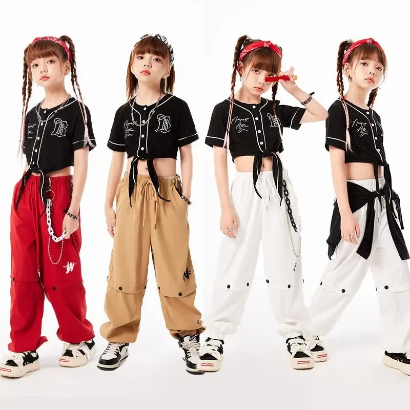 

Kids Streetwear Teenage Hip Hop Clothing Crop Tank Tops Shirt Casual Joogers Cargo Pants for Girls Jazz Dance Costume Clothes