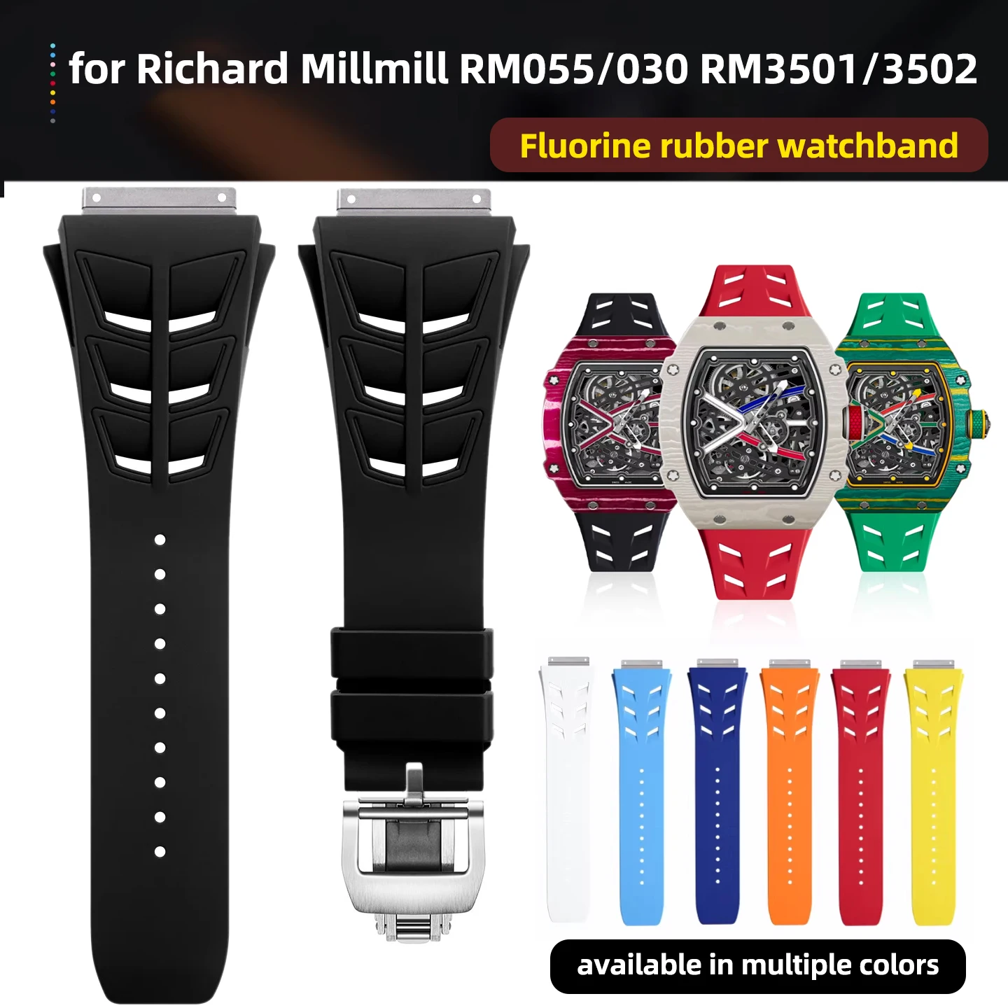 

Мягкий ремешок для часов из фторкаучука, 28 мм, для Richard Mille RM055/030 RM3501/3502/3503, сменный ремешок с раскладывающейся застежкой, мужские запчасти