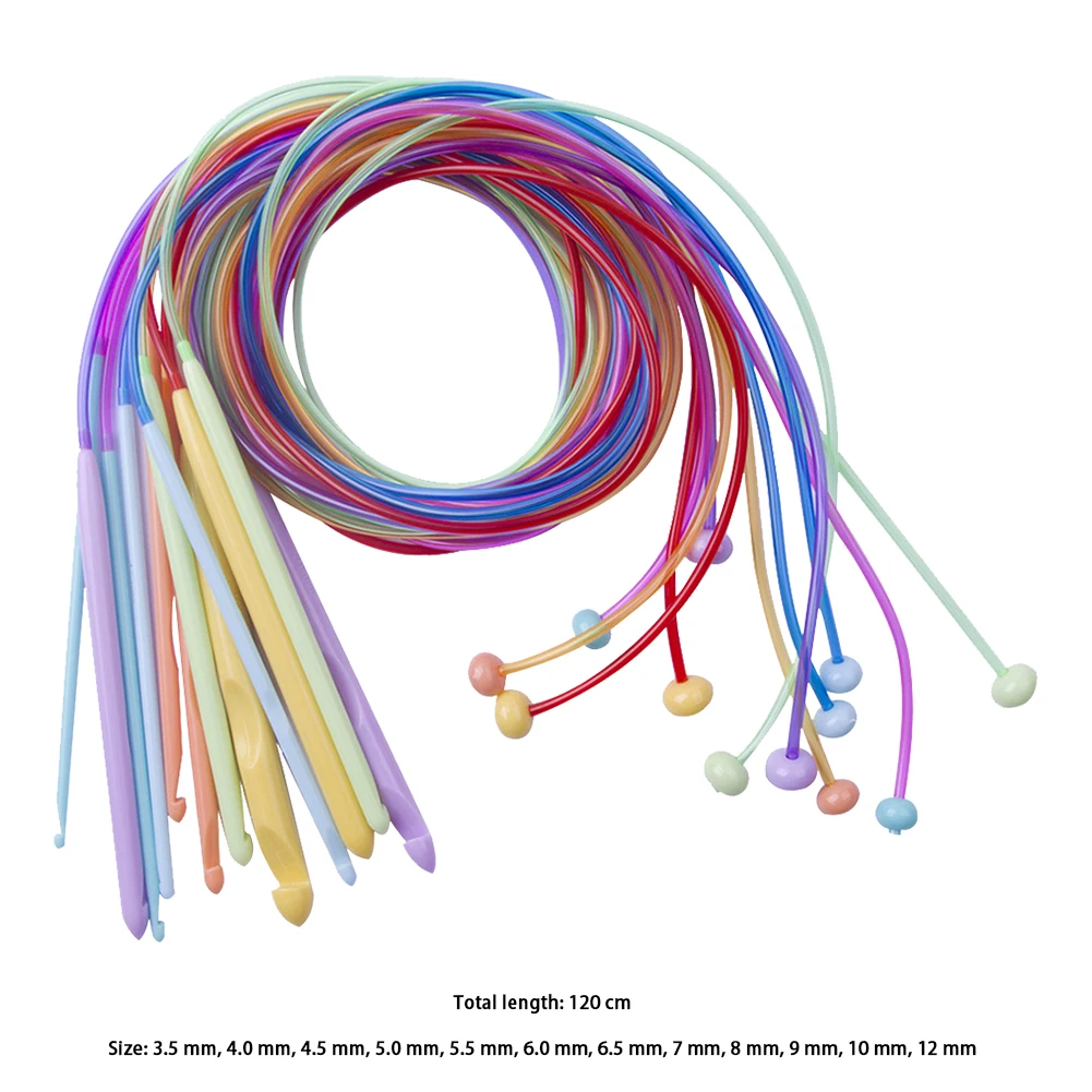 12 szt. Haczyków do szydełkowania dywanów z zestawem kabli Afgański tunezyjski zestaw haczyków do szydełkowania Wielofunkcyjny 120 cm ABS dla entuzjastów rękodzieła