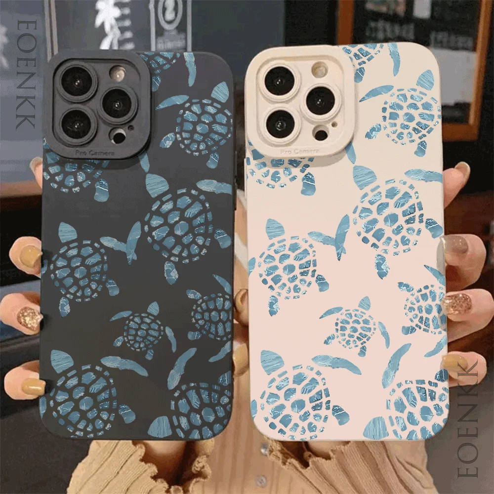 Black Sea Turtle Print Silicone Phone Case for iPhone 16 15 14 Pro Max 11 12 13 Pro 12 13 Mini Plus X XR Camera Protection Cover