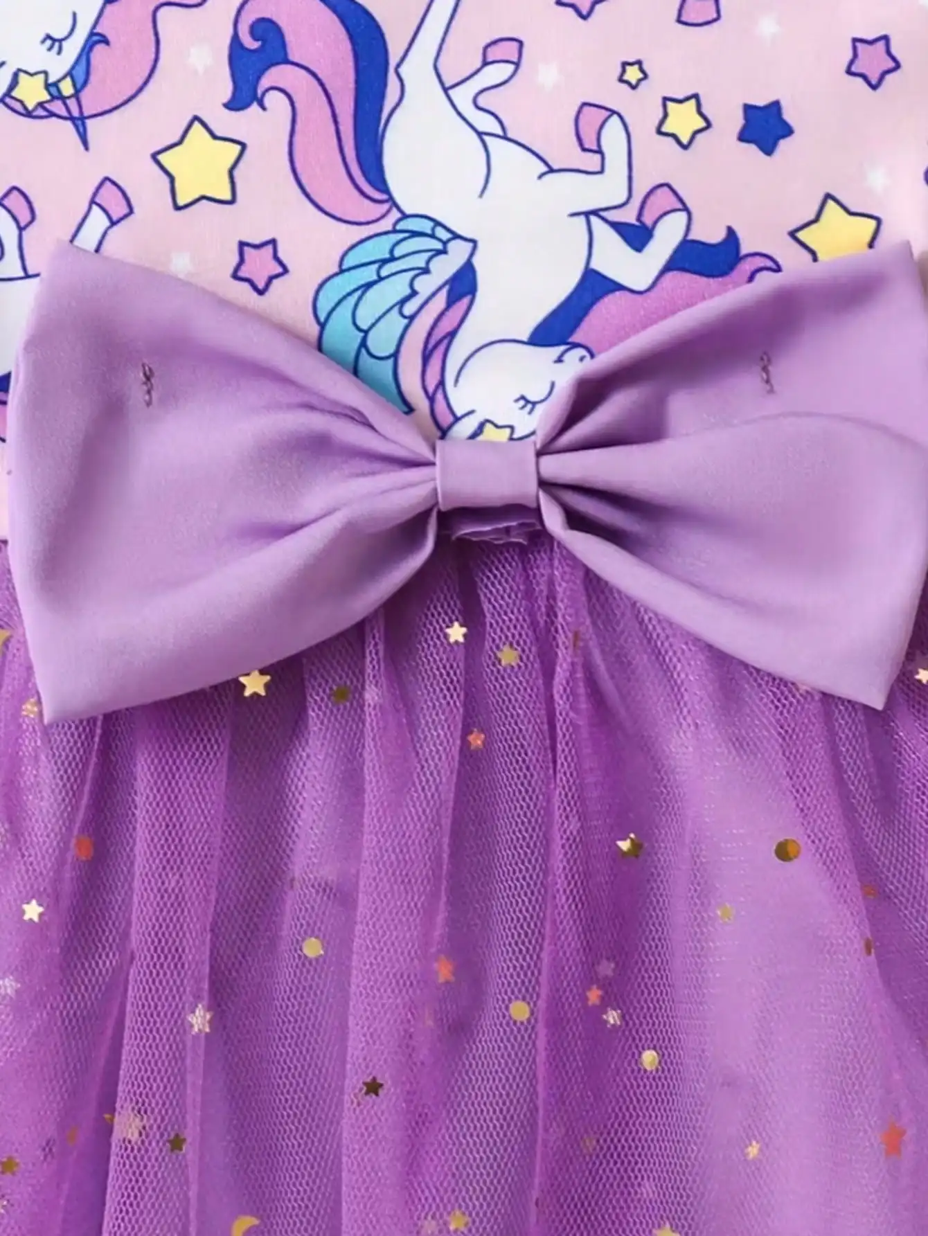 Bezauberndes Mädchen-Sommerkleid - Lila Lotusblatt-Manschette, Meerjungfrauen-Schuppen-Print und Pailletten-Dekoration, Polyester-Netzrock – Detail 15