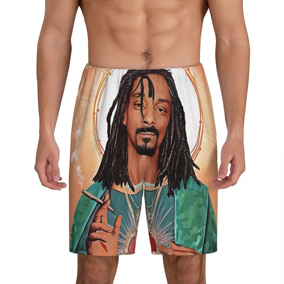 

Мужские пижамные шорты Custom Snoop Dogg Goes Jesus, нижняя часть пижамы, шорты для сна и отдыха
