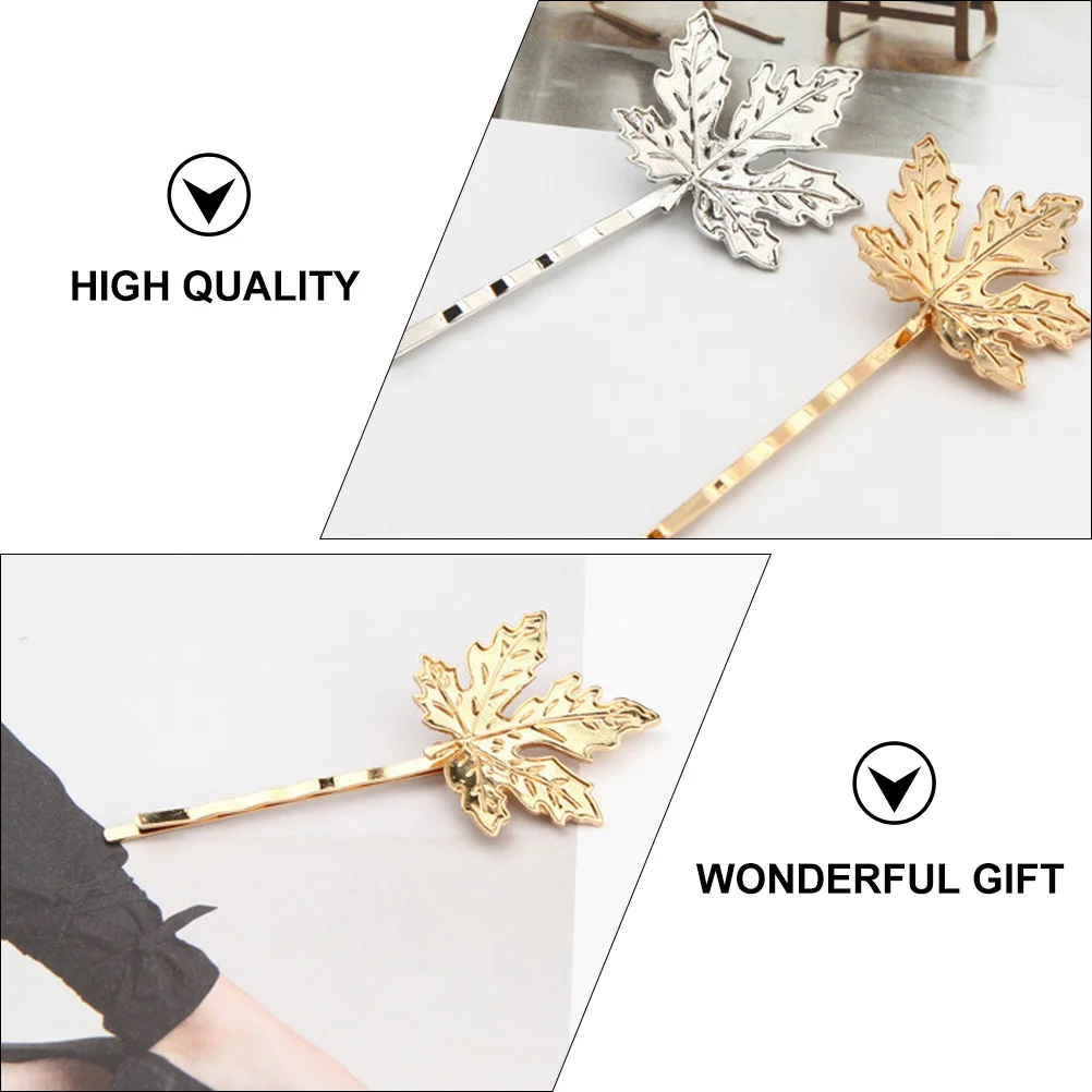 

2pcs Maple Leaf Hairpins Golden Alloy Bang Clips For Women Party Decorative Hair Accessories Plant Shaped Headdress Hair Styling