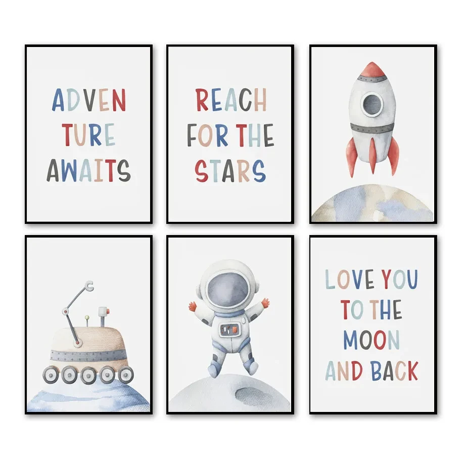 

Cartoon Space Astronaut Rocket Boy Playroom Wall Art Canvas Painting Nursery Poster And Prints Picture Baby Kids Room Home Decor