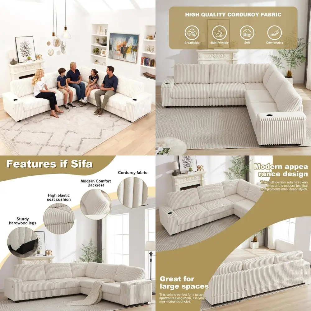 أريكة مقطعية كبيرة الحجم على شكل حرف L لغرفة المعيشة - أريكة معيارية سروال قصير مع مساحات تخزين ومقاعد عميقة #1