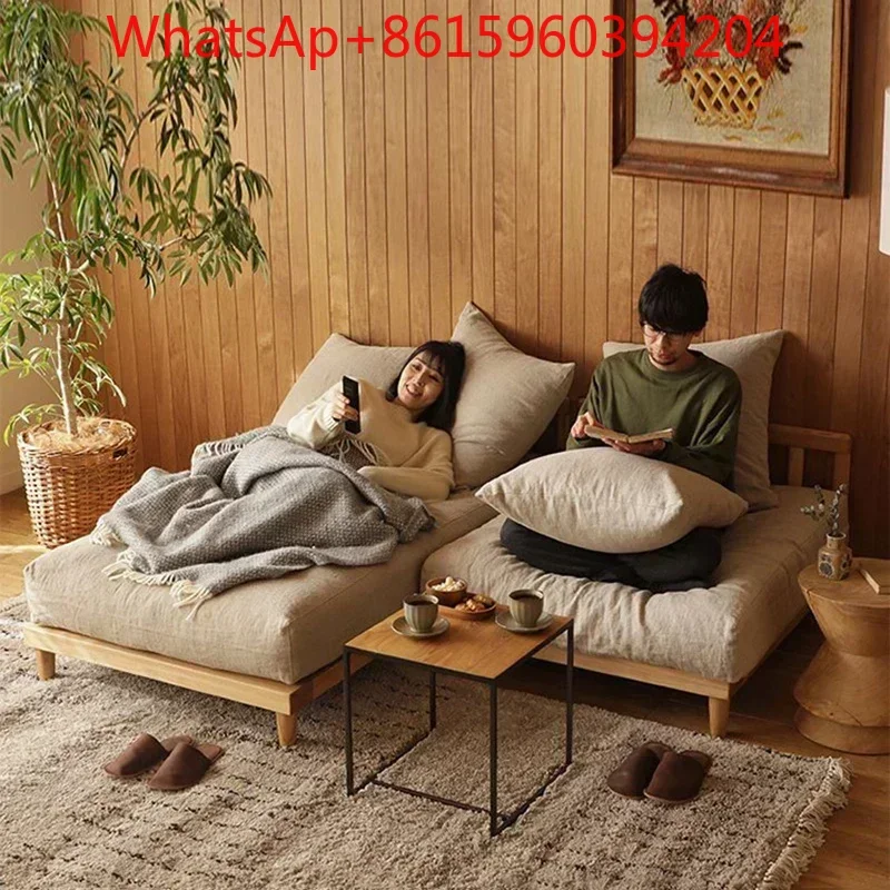 Customized Japanese-style small apartment living room armchair sofa combination ash wood Nordic minimalist fabric sofa