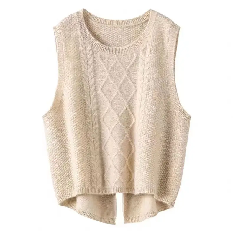 Knitted Vest for Women\'s New Solid Round Neck Short Spring and Autumn Camisole with Open Shoulder and Sleeveless Sweater