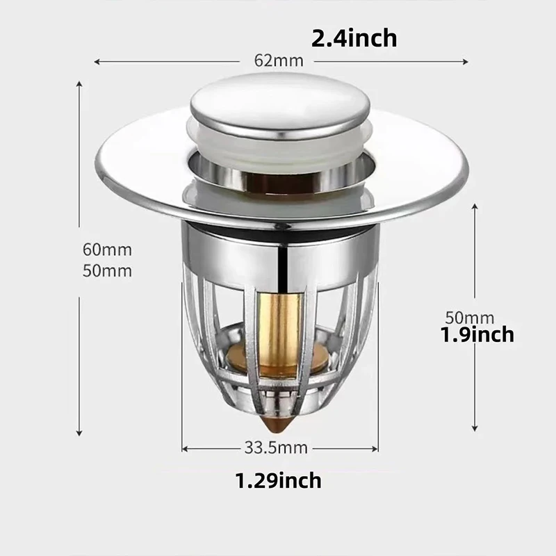 With Hair Catcher Bathroom Sink Drain Stopper Easy Push Type Universal Rebound Drain Plug Filter Basin Pop Up Chrome Sink Filter