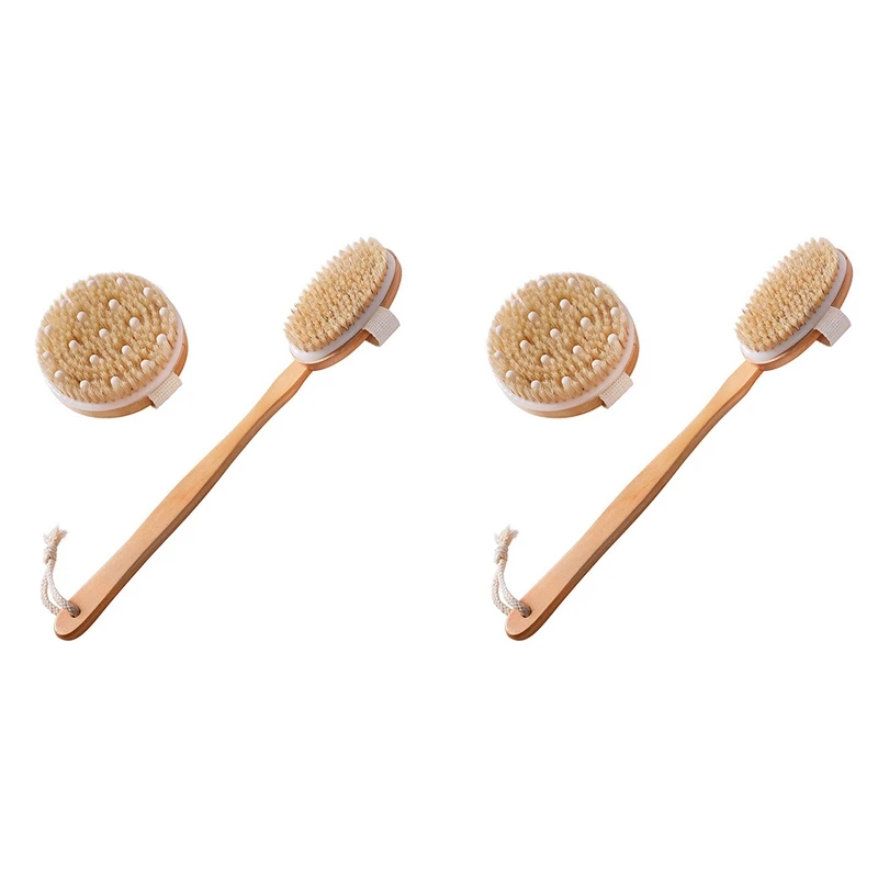 Droog Borstelen Lichaamsborstel Set Van 4, Droge Huid Exfoliërende Borstel, Handvat Terug Scrubber Voor Douche, Droge Borstel Voor Cellulitis