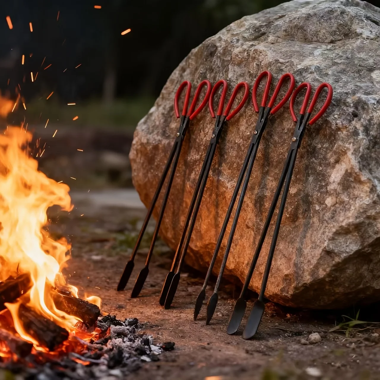 Multi purpose cleaning pliers, outdoor picnic fire tongs, coal tongs, garbage tongs, hand forged, wide mouth design, elongated,