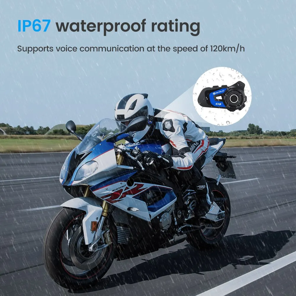 GEARELEC GX8 Motorcycle Bluetooth Intercom Music Sharing 1500m 8 Riders Group Helmet Communication Speaker Headset Interphone