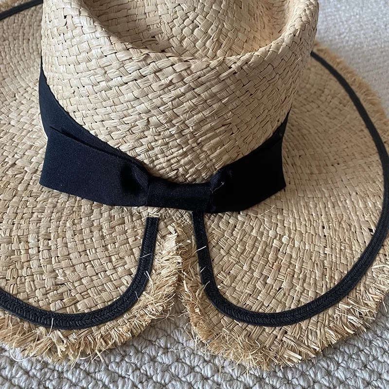 2024 New Summer Sun Hat Handwoven Lafite Straw Hat Bow Ribbon Fashion Sunshade Hat Gift Hat Beach Hat