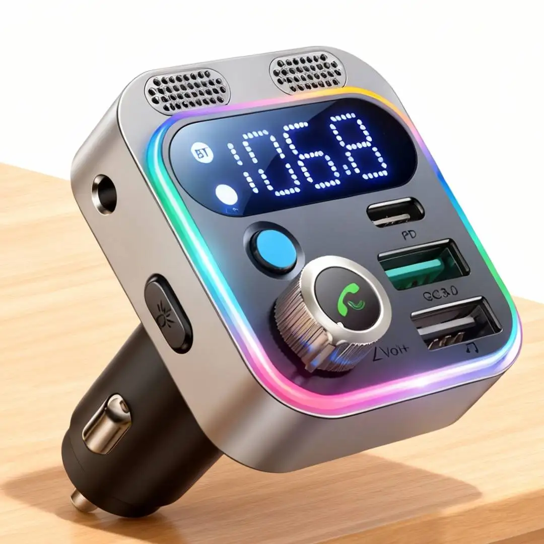 New Bluetooth 5.3 FM Transmitter for Car Stronger Dual Mics Deep Bass Sound 48W PD&QC3.0 Car Charger Bluetooth Adapter