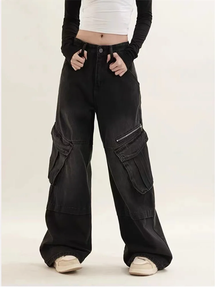 

Женские черные мешковатые джинсы-карго Y2K American High Street 2000-х годов Harajuku Эстетические винтажные джинсы 90-х годов Брюки Одежда 2025
